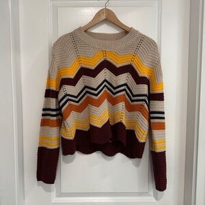 UK2LA  | Long Sleeve Chevron Pattern Sweater  Scallop Hem Cropped Women’s XL
